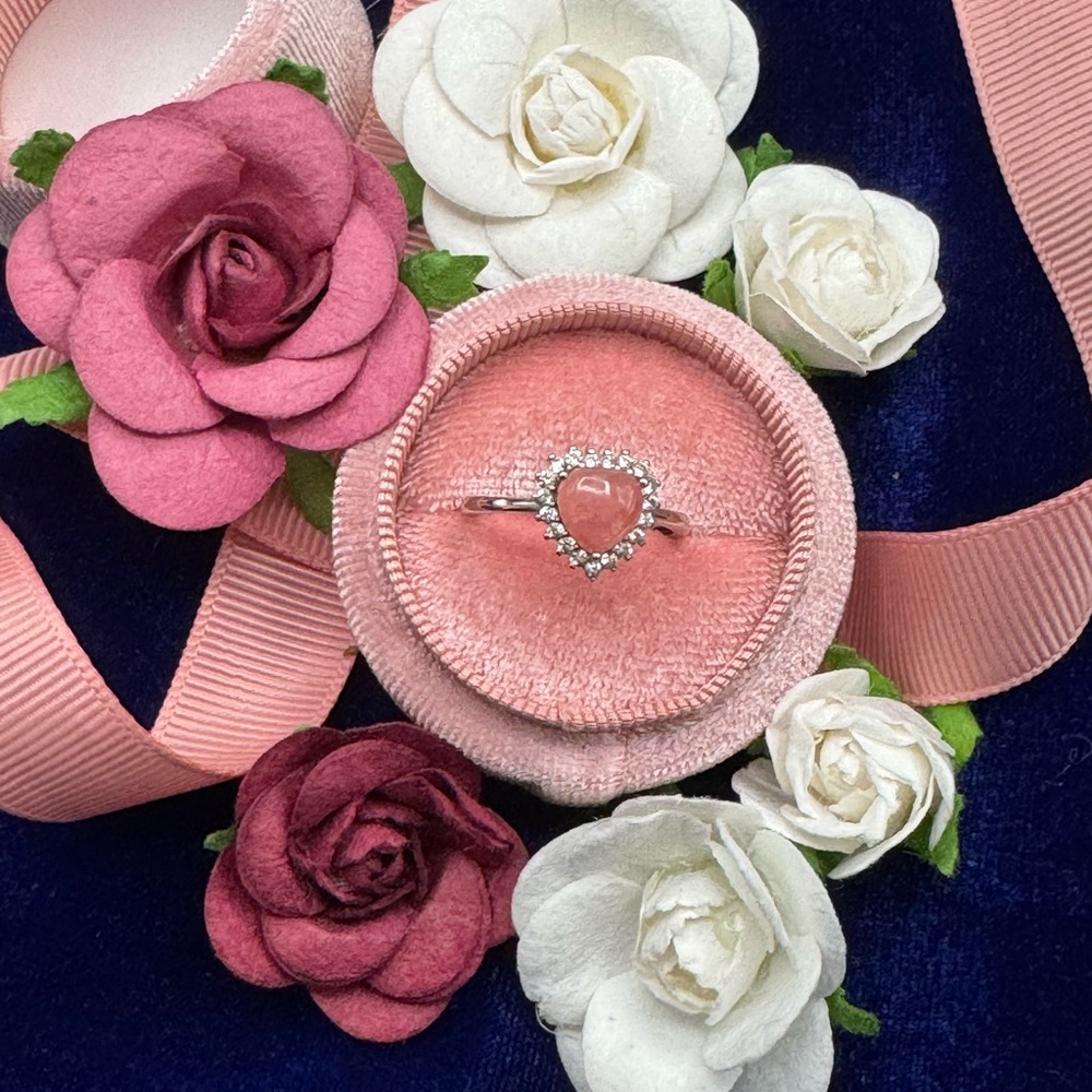 Rose Quartz Heart Halo Ring - Women's Jewelry